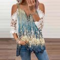 thumbnail image 2 of Elegante mujer casual cremallera cuello impresión blusa encaje manga corta camiseta verano Tops OAVQHLG3B Store  lin121212, 2 of 4