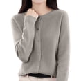 thumbnail image 2 of Resicozy Womens Cropped Cardigan Sweaters Lightweight Crew Neck Button Down Cardigans Open Front Long Sleeve Sweater Camel M, 2 of 6