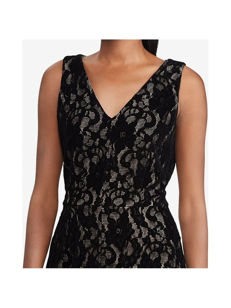 RALPH LAUREN Womens Black Lace Sleeveless V Neck Above The