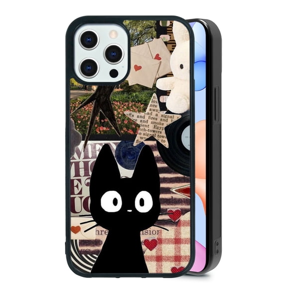 Silly Black Cat for iPhone 16 Pro Max Case, Cute Aesthetic Art Puzzle Shock-Absorbent Protective,Black
