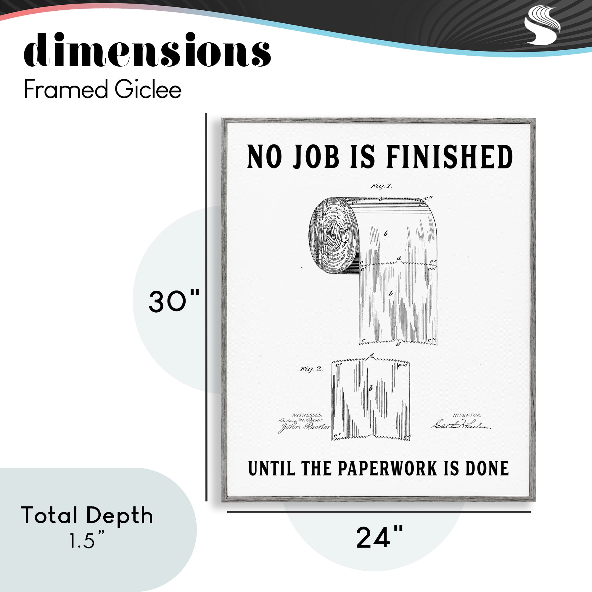 No Job Finished Toilet Paper Gray Framed Giclee Art, design by Lettered and Lined