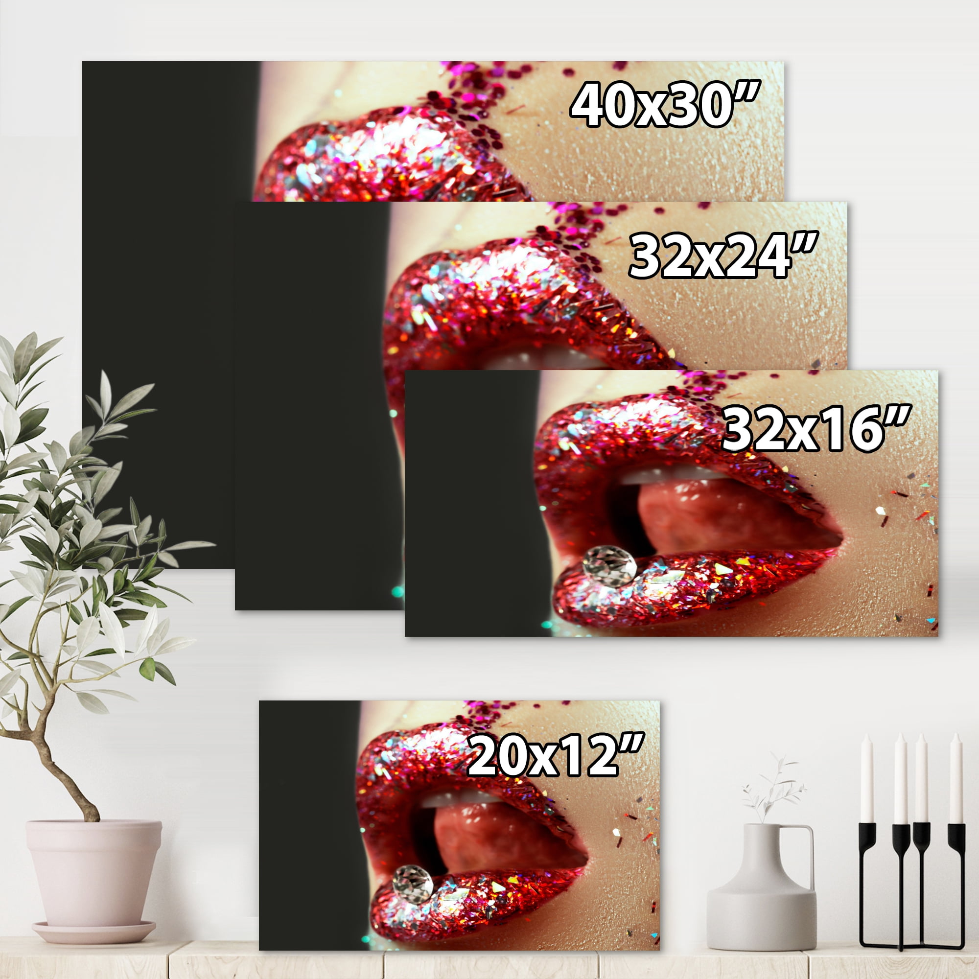 Designart ' Artistic Girl Lips Make-Up ' Modern Canvas Wall Art Print