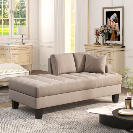 CoSoTower 64" Deep Tufted Upholstered Textured Fabric Chaise Lounge,Toss Pillow included,Living room Bedroom Use,Warm Grey