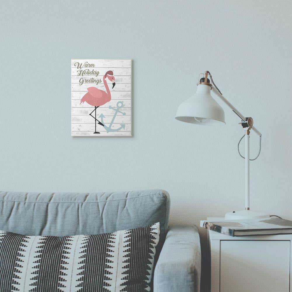Stupell Industries Warm Holiday Greetings Pink Flamingo Wood Texture Design Wood Wall Art By Artist ND Art