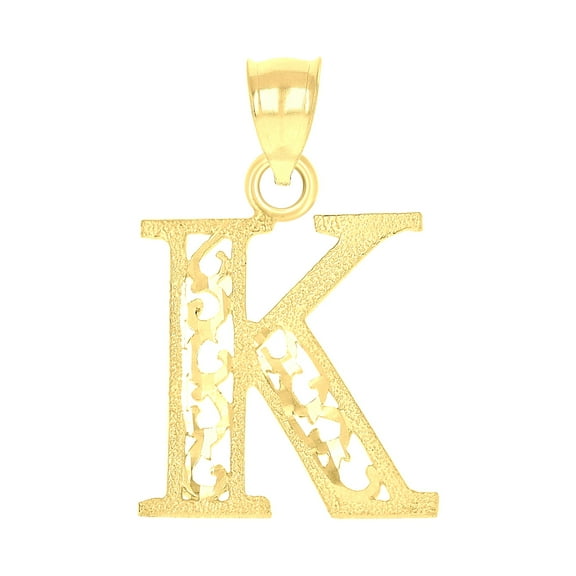 10k Yellow Gold Unisex Letter K Initial Charm Pendant for Men Women