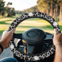 Jeiento Leopard Print Golf Cart Steering Wheel Covers Golf Ball Print Golf Cart Steering Wheel Cover for Club Car Stretchable Universal Fit Boat Steering Wheel Cover Protection