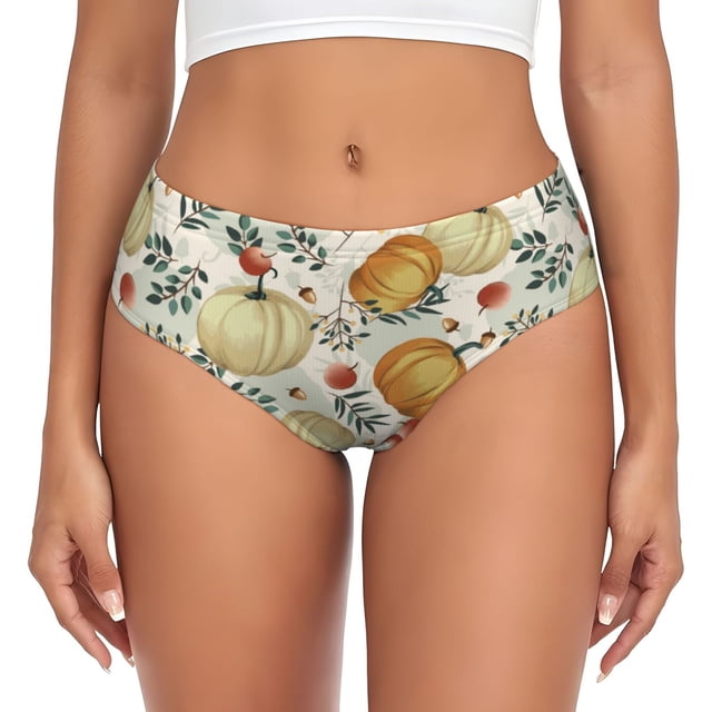 Balery Autumn Pumpkins Leaves Ropa Interior de Algodón para Mujer con Dibujo – Braguitas Cómodas y Elásticas, Estilo Clásico-XX-Large