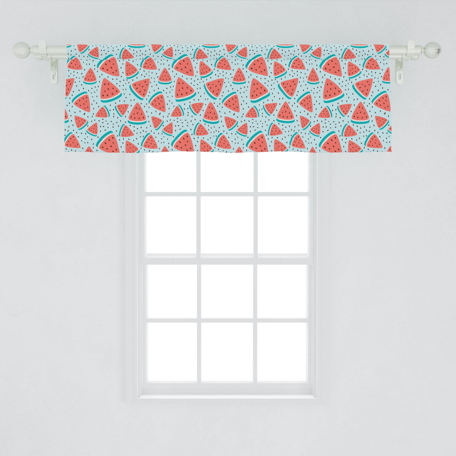 Fruit Window Valance, Summer Pattern with Watermelon Slices and Seeds