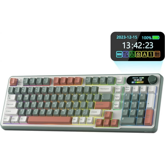 RK ROYAL KLUDGE S98 Mechanical Keyboard w/Smart Display & Knob, Top Mount 96% Wireless Mechanical Keyboard BT/2.4G/USB-C, Hot Swappable, Software Support, Creamy Sounding, 98 Keys