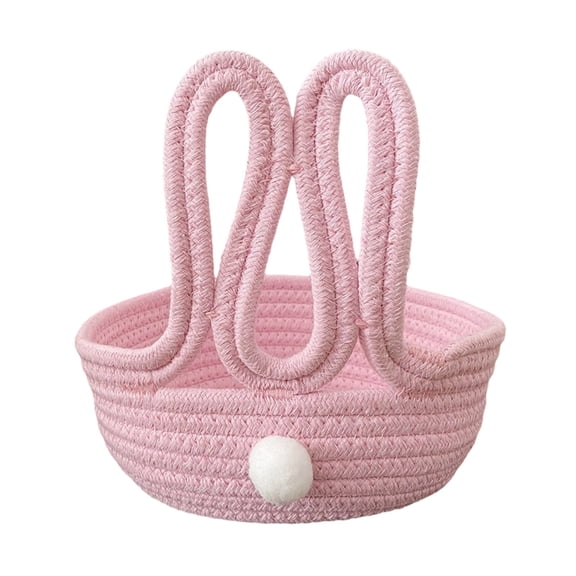 Empty Easter Basket for Eggs Small Bunny Basket with Handle Soft Cotton Rope Woven Gifts for Candy Easter Days Decoration Party Holidays (Pink)