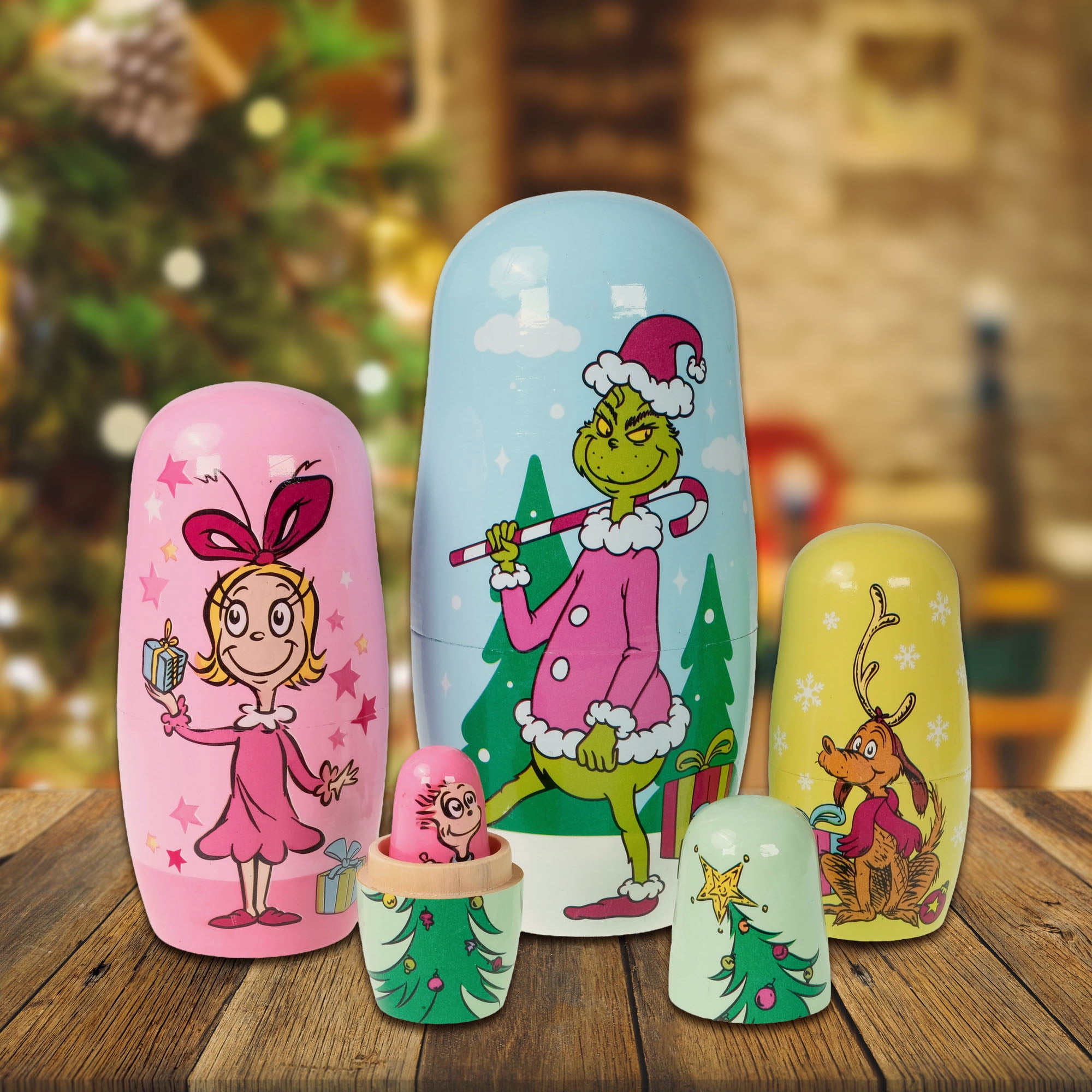 Dr. Seuss The Grinch 5‑Piece Nesting Table Top Set – Christmas Collectible Characters
