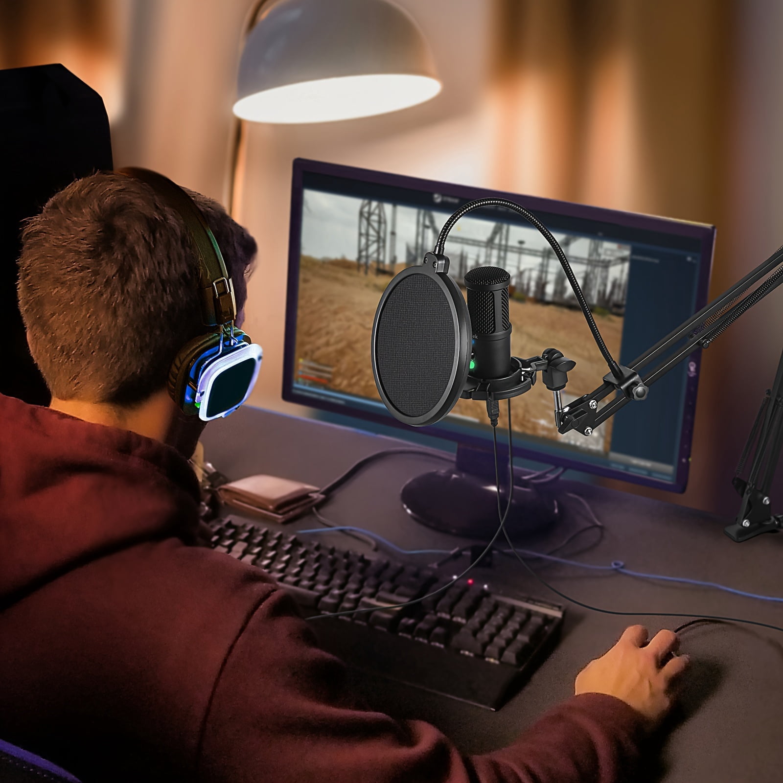Professional USB Condenser Microphone Kit with Boom Arm, Pop Filter, Noise Reduction, 192kHz/24bit for Streaming, Podcast, Gaming, PC/Mac