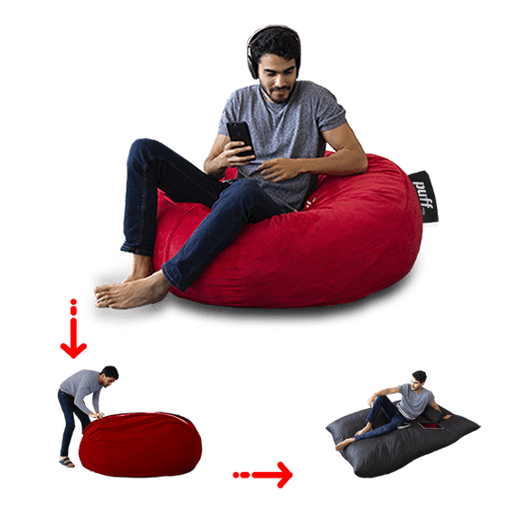 Sillón Puff Puff MX con cama Matrimonial Gamuza color Rojo