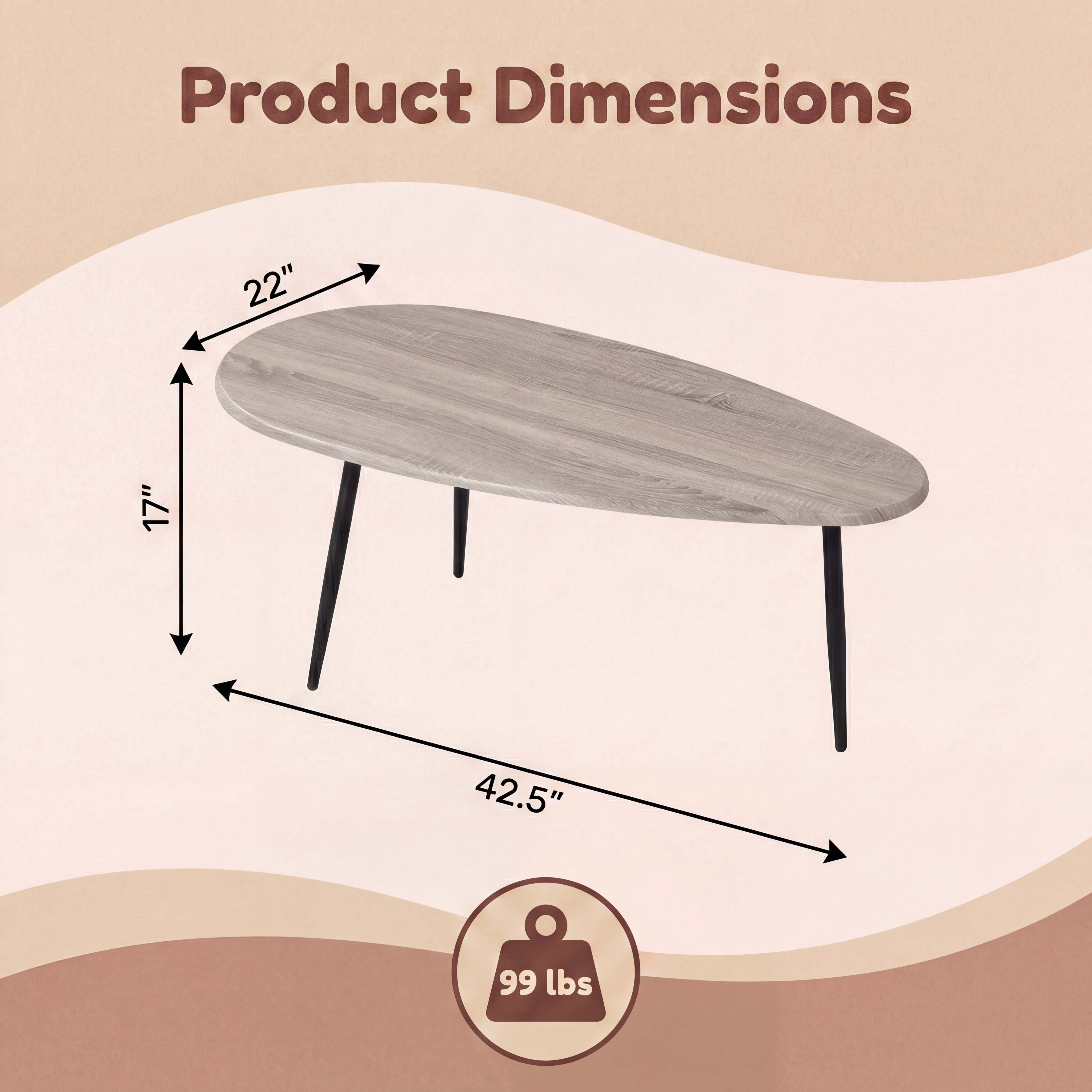 ELLEGNT Oval Coffee Table,Mid-Century Modern Center Table with Sturdy Metal Frame, Compact Retro Sofa Table for Living Room