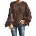 thumbnail image 4 of XPMWRP Women's Fashion Solid Color Long Sleeved Sweaters Knitted Elegant Loose Sweater Round Neck Casual Tops Fall Outfits Brown M, 4 of 8