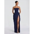 thumbnail image 5 of Dark Blue Strapless Maxi Dress With High Slit And Ruched Detail, 5 of 5