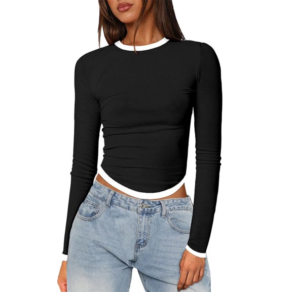 AJZIOJIRO Women Summer Casual Cotton Shirt Tops Long Sleeve Slim T-Shirt XS-XL