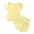 thumbnail image 1 of PEASKJP Girl's 2 Piece Tracksuit Sets 2PCS Ribbed Tank Top Camisole and Drawstring Short Bottoms Tracksuit,Yellow 110, 1 of 5