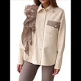 thumbnail image 2 of Camisa Elegante de Larga con Volantes, Dobladillo Asimétrico, Botones y Bloques de Color para Mujer Albaricoque L, 2 of 8