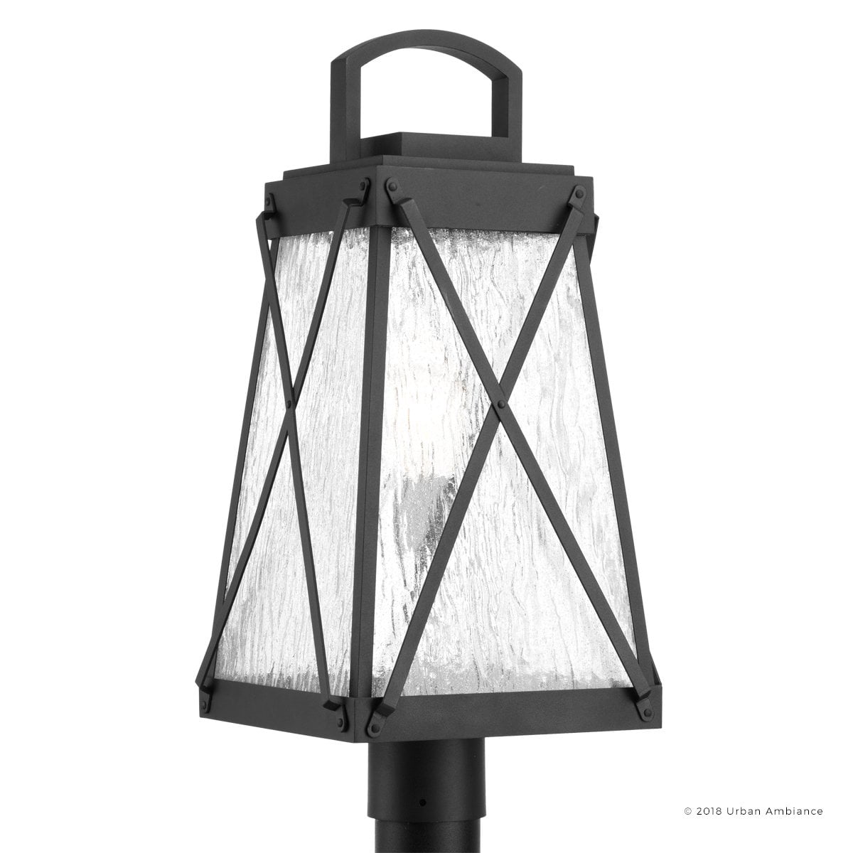 Urban Ambiance Luxury Coastal Outdoor Post/Pier Light, Size: 21-3/4"H x 10-1/2"W, with Transitional Style Elements, Midnight Black Finish and Clear Water Shade, UHP1057