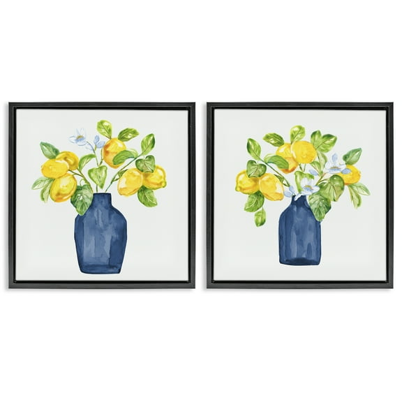 Stupell Industries Lemon Branches in Vases Food & Beverage Painting Black Floater Framed Canvas Art Print Wall Art, 18 x 18, Set of 2