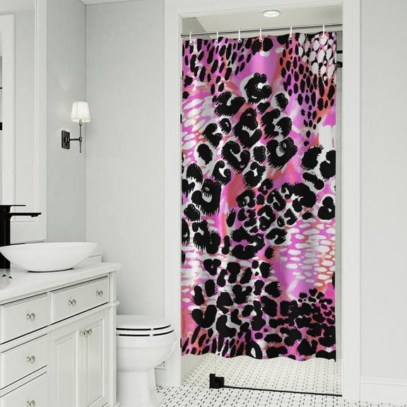 Pink Leopard Pattern Shower Curtain 36"x72" ,Bathroom Decorative Shower Curtains Set with 12 Hooks,Modern Waterproof Washable Shower Curtain