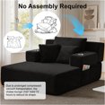 thumbnail image 3 of PUKNLY 60" Oversized Chaise Lounge Chair, 70" Boneless Corduroy Cloud Couch with 4 Pockets, 3 Pillows & 2 Cup Holders, Deep Seat Sleeper Sofa Bed for Living Room Bedroom Apartment, No Assembly,Black, 3 of 9