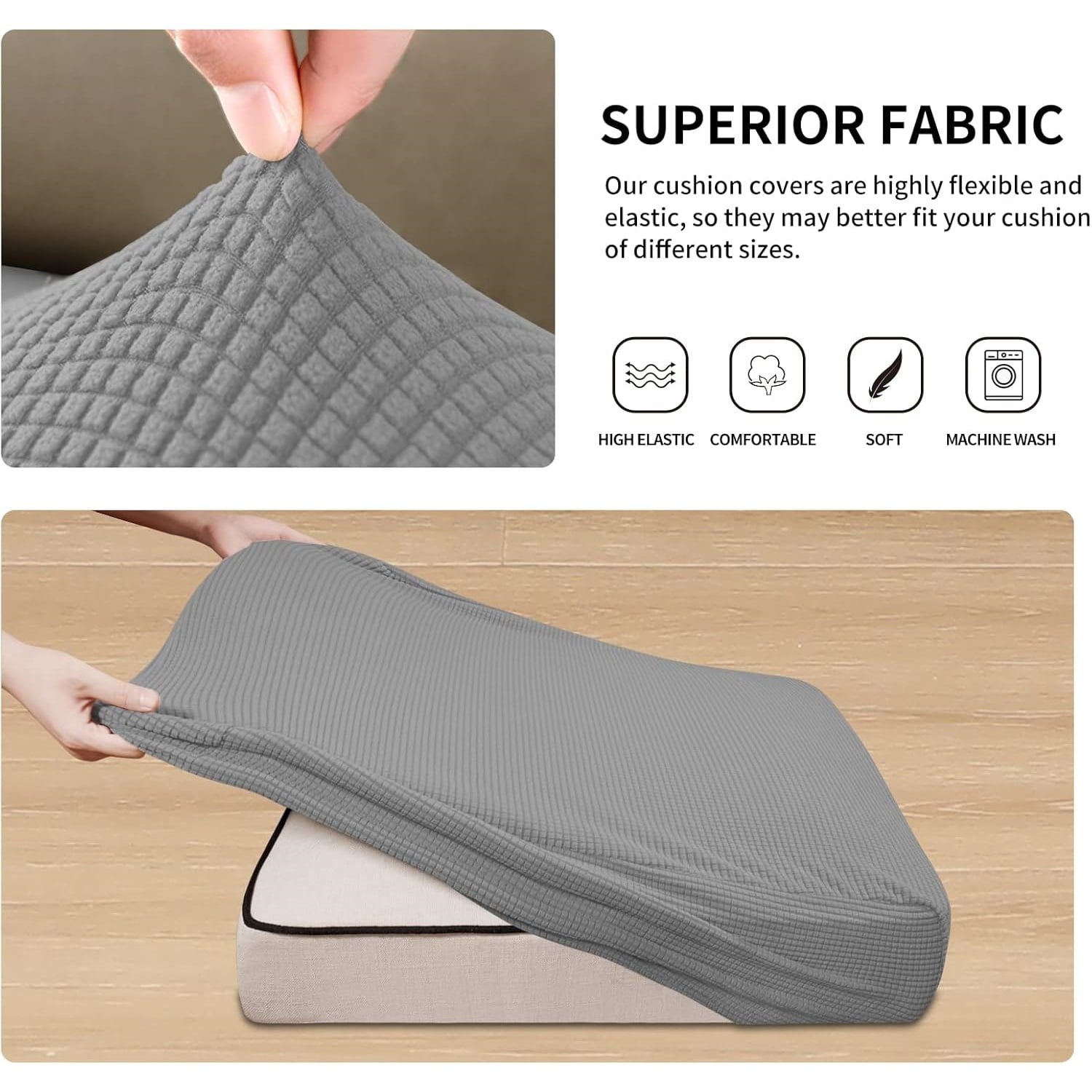 3 Pieces Couch Cushion Covers for Sectional Sofa Left/Right L Shape Chaise Lounge Sofa Seat slipcover Anti-Slip Sofa Cover Soft (2 Seater + 1 Chaise, Light Gray)