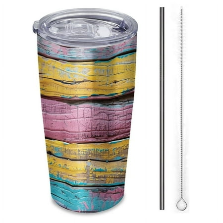 

Colorful wooden background with yellow-Insulated Car Cup 20 oz Stainless Steel Travel Tumbler with Reusable Straw & Brush Hot & Cold Drinks Coffee/Tea/Office/Outdoor Drinkware