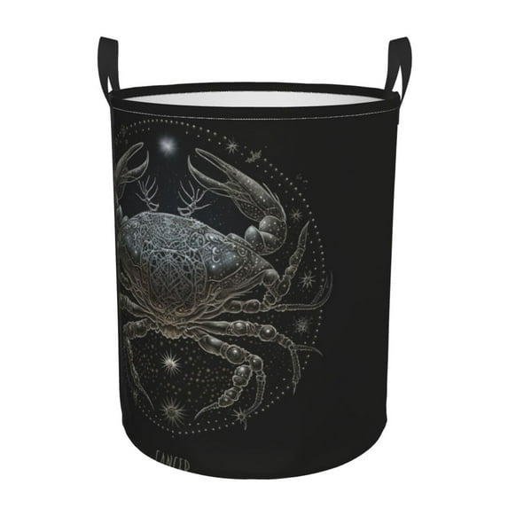 XMXY Round Laundry Basket Organizer, Cancer Star Sign Horoscope Waterproof Collapsible Dirty Clothes Basket Laundry Hamper, Small Size