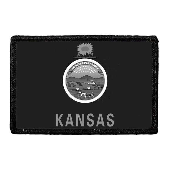 Kansas State Flag - Black and White - Removable Patch