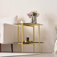 thumbnail image 4 of Rectangle Coffee Table Mid-Century Modern Design L W x H for Living Room - Structure Amber Glass Top and Walnut MDF Shelf Sleek Conical Metal Legs with Gold Finish, 4 of 8