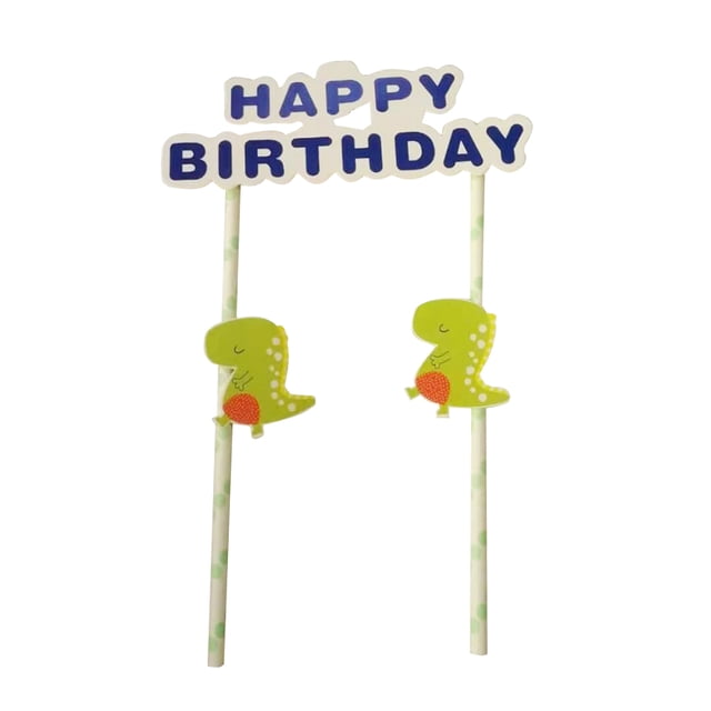 KAKOWELY Adorno para tarta de feliz cumpleaños con diseño de dinosaurio, bandera desechable para tarta para decoración de fiesta de cumpleaños
