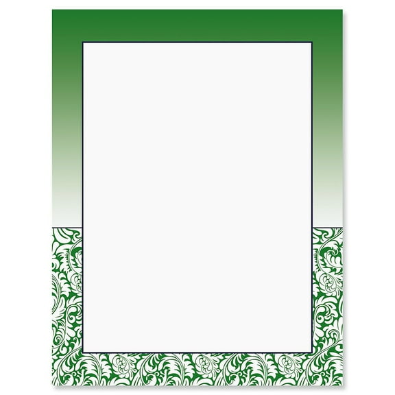 Current Emerald Damask Letter Papers - Set of 25, Graduation Stationery Papers, 8 1/2" x 11"