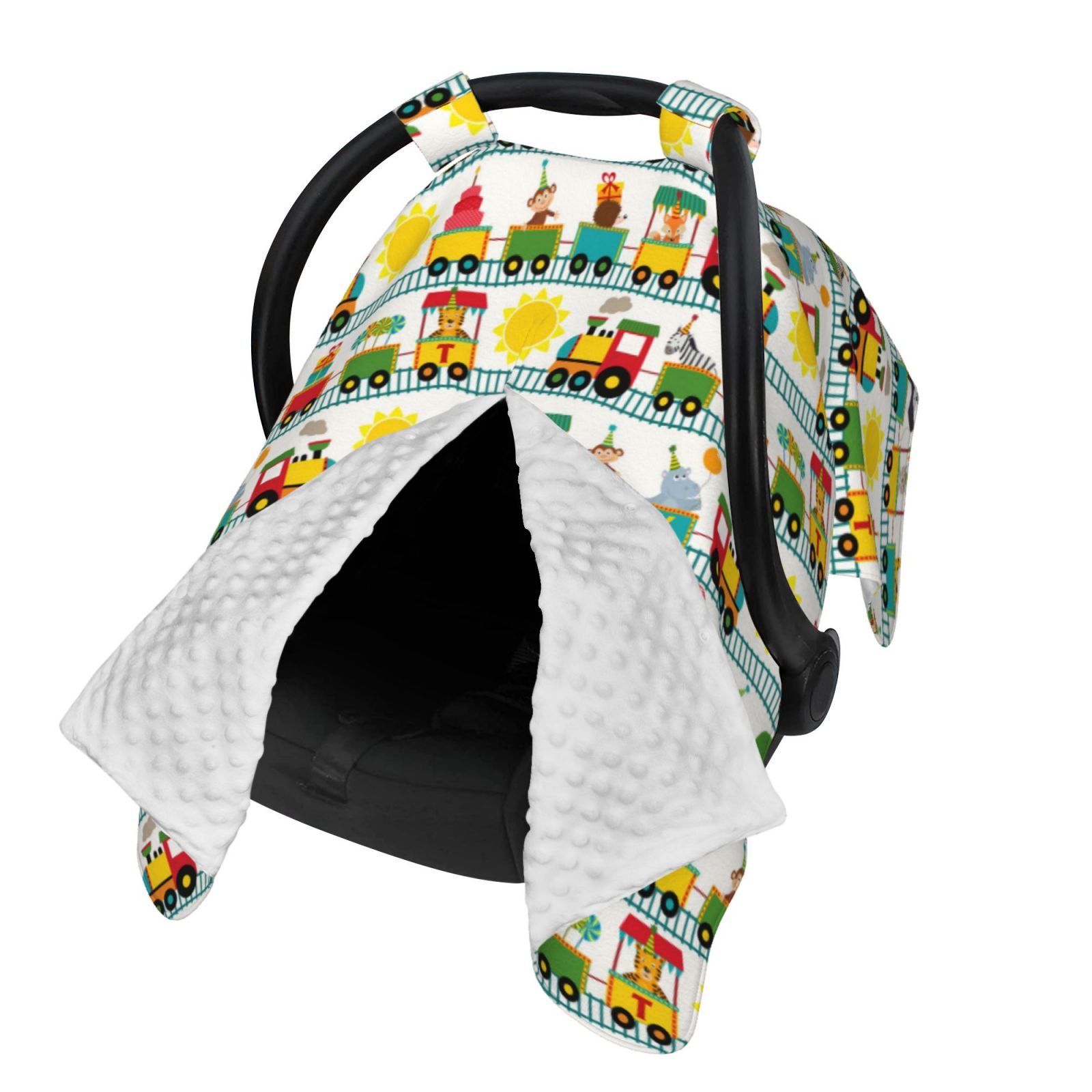 Naloa Train With Animals Baby Car Seat Cover, Breathable Baby Carrier Cover, Multiuse Baby Carrier Cover & Nursing Breastfeeding Cover
