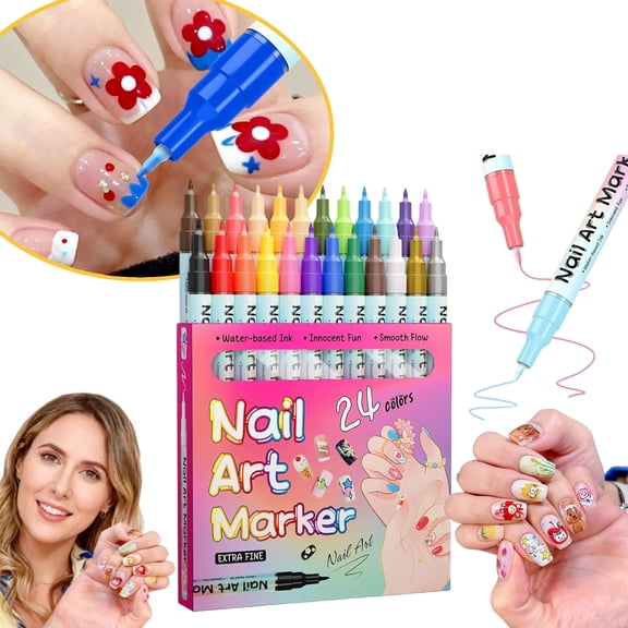 Waterproof Nail Art Pen, 24 Colors Nail Art Pens Set, Fine Tip Nail ArtS Pens 0.5mm, Waterproof and Quick-Drying, For Polishing Dotting Painting Liner DIY