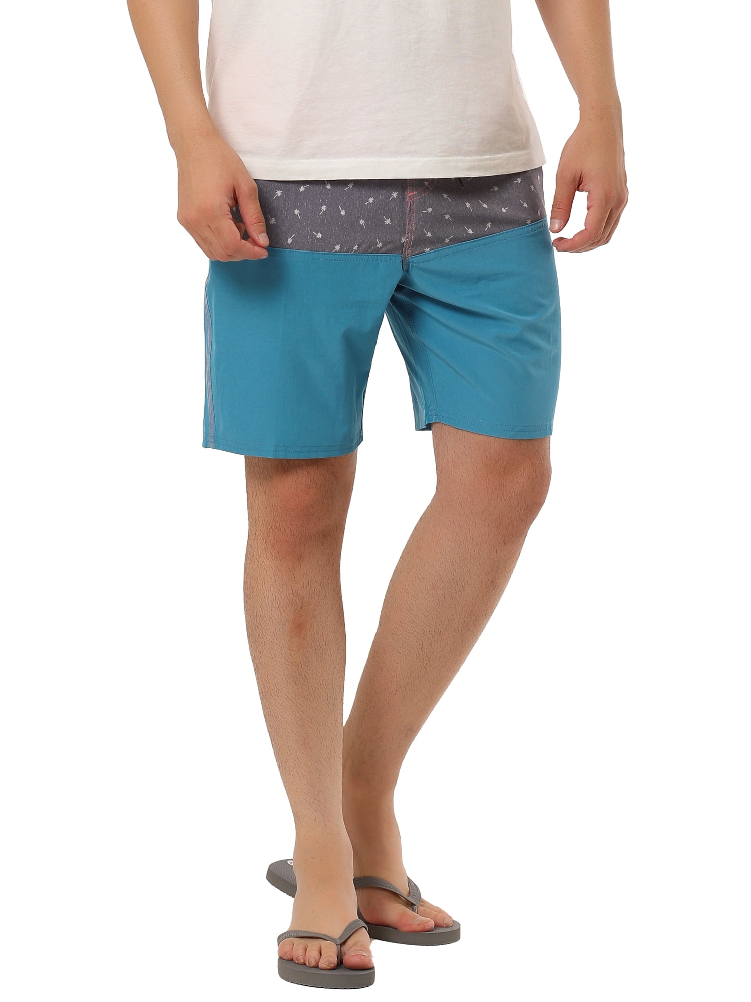 Unique Bargains Men's Summer Swim Color Block Drawstring Beach Board Shorts 32 Red Blue