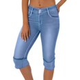 thumbnail image 7 of HKYNLAG Capri Jeans for Women Stretch Low Rise Denim Capris Light Wash Ripped Skinny Cropped Jeans Streetwear Light Blue L, 7 of 7