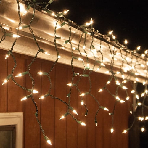 Icicle String Lights Outdoor Christmas Icicle Lights 150 ct 9 ft. White Wire 