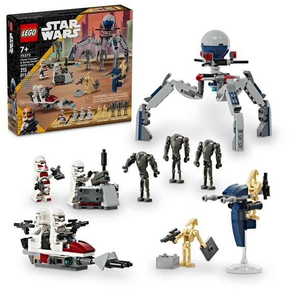 LEGO Star Wars Clone Trooper & Battle Droid Battle Pack Set for Kids, Buildable Toy Speeder Bike Vehicle, Tri-Droid and Defensive Post, Collectible, Gift for Boys and Girls Aged 7 and Up, 75372