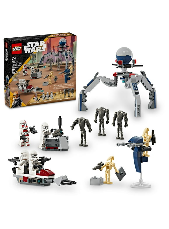 LEGO Star Wars Clone Trooper & Battle Droid Battle Pack Set for Kids, Buildable Toy Speeder Bike Vehicle, Tri-Droid and Defensive Post, Collectible, Gift for Boys and Girls Aged 7 and Up, 75372