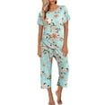 thumbnail image 2 of Womens Pajamas Short Sleeve Sleepwear Tops And Capri Pants Print Pajama Sets With Pockets Pajamas Suit, 2 of 7
