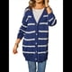 thumbnail image 1 of Cárdigan de Punto A Rayas para Mujer, Larga, Cuello en V, Abertura Frontal, Botones y Cárdigan de Punto Azul Marino XL, 1 of 10