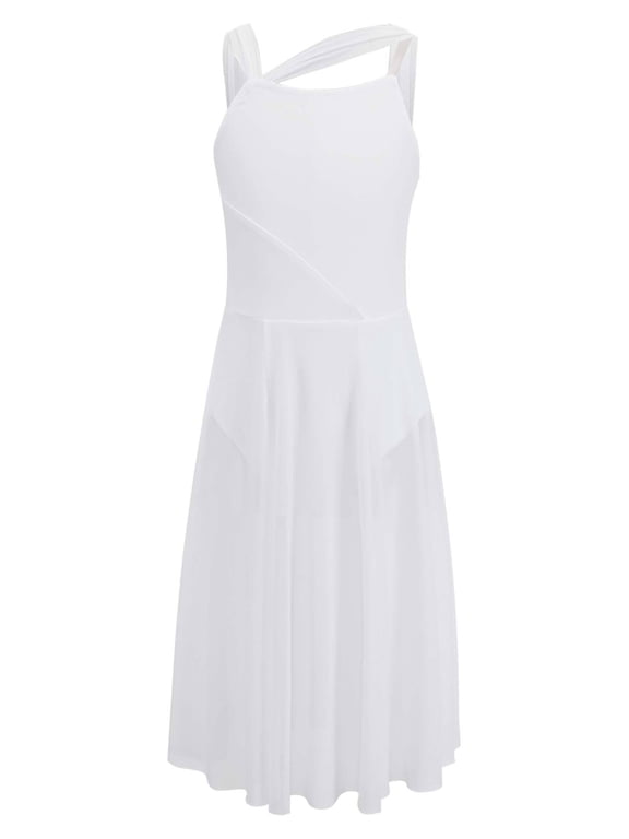 Big Girls Ruched Lyrical Ballet Dance Dress Contemporary Dance Costume White 10