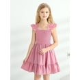 thumbnail image 4 of BULLPIANO Girls Solid Color Dress Smocked Elastic Ruffle Hem Sleeveless Sundress Holiday Cami Dress, 4 of 9