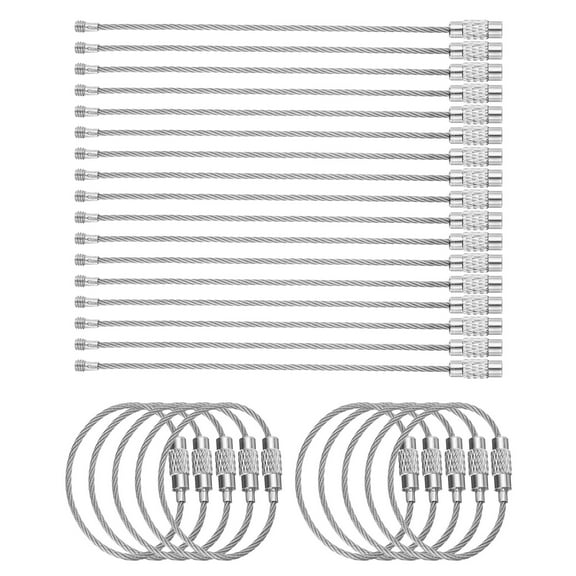 Uxcell 50pcs Wire Keychain Cable 4" Plastic Coated 1.5mm Stainless Steel Key Ring Cable Loop Rings Silver