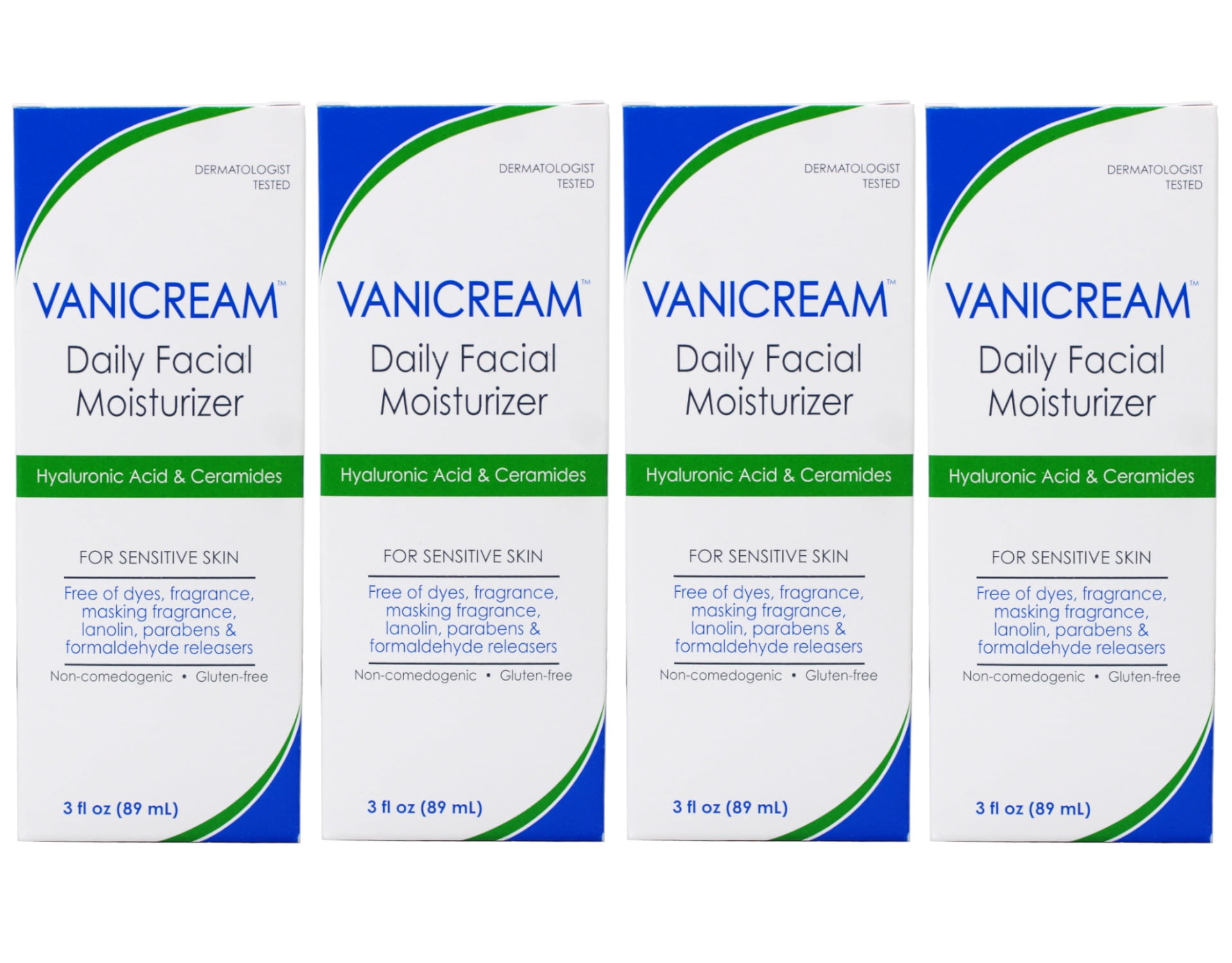 4 Pack - Vanicream Daily Facial Moisturizer For Sensitive Skin, Hyaluronic Acid & Ceramides 89 ml / 3 oz