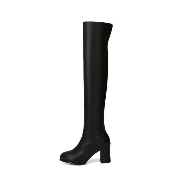 Womens Thigh High Boots Over Knee High Boots with Block Heel Winter Warm Fashion Ladies Casual Faux Leather Thigh High Boots Retro Party Shoes Sale Clearance US Size 4 5 6 7 8 9