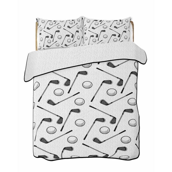 Quilts Full Size Bedding Set, Clubs Sport Lightweight Quilted Comforter, Cartoon Classic Clubs Pattern Soft Reversible Bedspread Coverlet with Pillow Covers for All Season, 78" x 90"