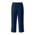 thumbnail image 4 of Linen Capris for Women Petite Pull On Straight Leg Cropped Pants Summer Elastic Waist Lightweight Casual Trousers With Pockets Navy M, 4 of 7
